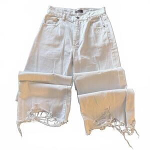 DL 1961 Hepburn‎ Wide Leg High Rise Vintage White Raw Hem Luxury Jeans SZ 25